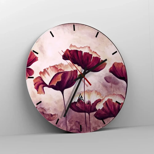 Reloj de pared - Reloj de vidrio - Pétalo rojo y blanco - 40x40 cm