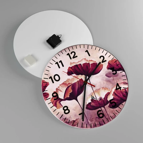 Reloj de pared - Reloj de vidrio - Pétalo rojo y blanco - 40x40 cm