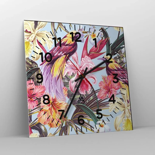 Reloj de pared - Reloj de vidrio - Pétalos y plumas - 40x40 cm