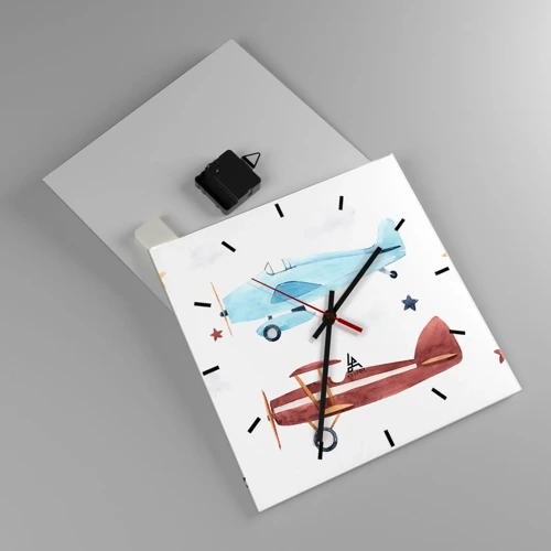 Reloj de pared - Reloj de vidrio - ¡Piloto, estamos esperando! - 30x30 cm