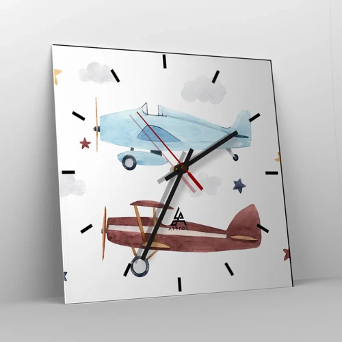 Reloj de pared - Reloj de vidrio - ¡Piloto, estamos esperando! - 30x30 cm