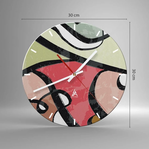 Reloj de pared - Reloj de vidrio - Piruetas entre colores - 30x30 cm