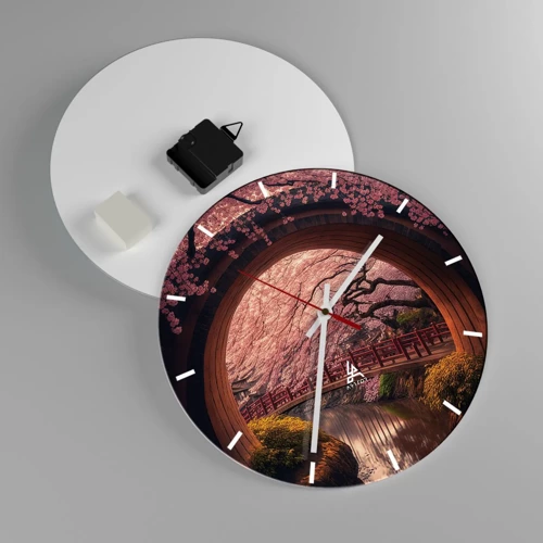 Reloj de pared - Reloj de vidrio - Primavera japonesa - 30x30 cm