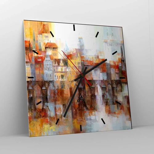Reloj de pared - Reloj de vidrio - Puente y ciudad - 30x30 cm