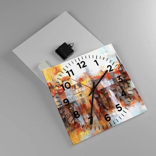 Reloj de pared - Reloj de vidrio - Puente y ciudad - 30x30 cm