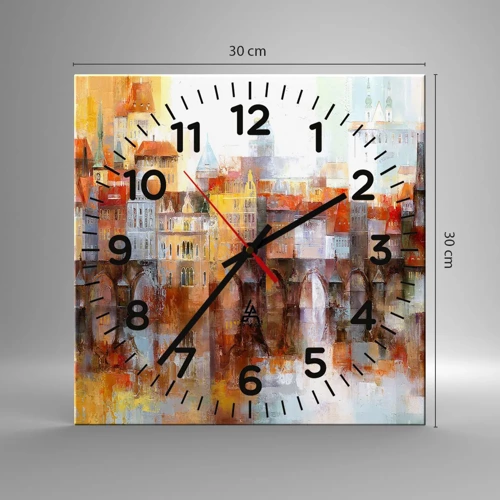 Reloj de pared - Reloj de vidrio - Puente y ciudad - 30x30 cm