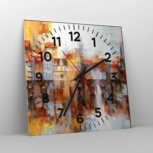 Reloj de pared - Reloj de vidrio - Puente y ciudad - 30x30 cm