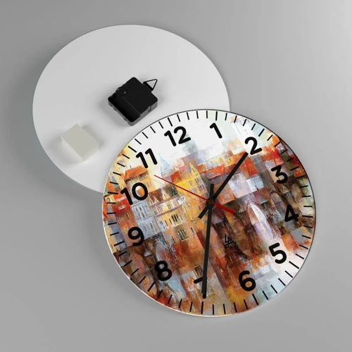 Reloj de pared - Reloj de vidrio - Puente y ciudad - 30x30 cm