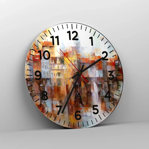 Reloj de pared - Reloj de vidrio - Puente y ciudad - 30x30 cm