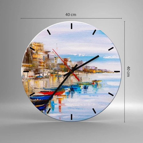 Reloj de pared - Reloj de vidrio - Puerto urbano multicolor - 40x40 cm