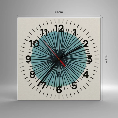 Reloj de pared - Reloj de vidrio - Radiante en azul - 30x30 cm