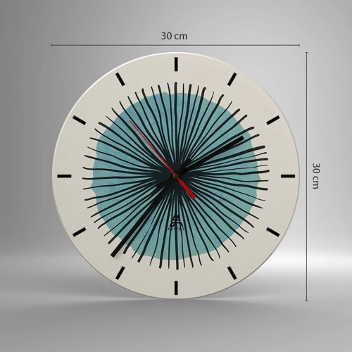 Reloj de pared - Reloj de vidrio - Radiante en azul - 30x30 cm