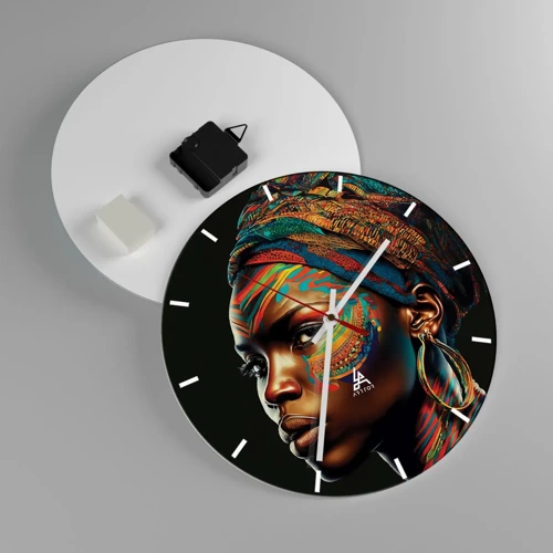 Reloj de pared - Reloj de vidrio - Reina africana - 30x30 cm