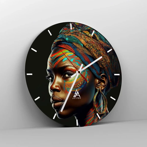 Reloj de pared - Reloj de vidrio - Reina africana - 30x30 cm