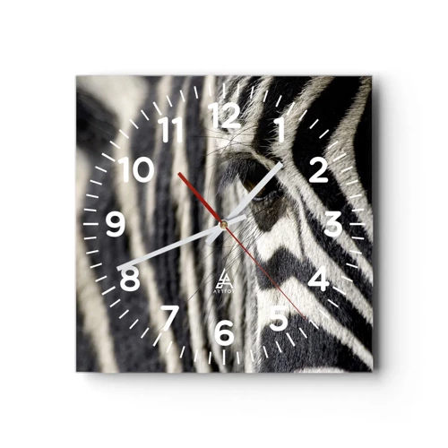 Reloj de pared - Reloj de vidrio - Retrato a rayas - 40x40 cm