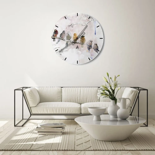 Reloj de pared - Reloj de vidrio - Reunión alada - 30x30 cm