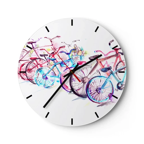 Reloj de pared - Reloj de vidrio - Reunión de ciclistas - 30x30 cm