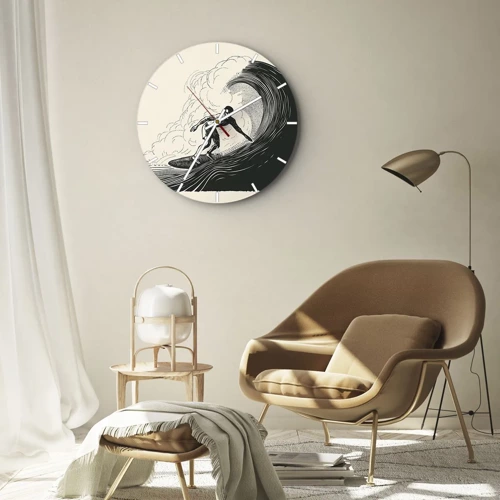 Reloj de pared - Reloj de vidrio - Rey de la ola - 30x30 cm
