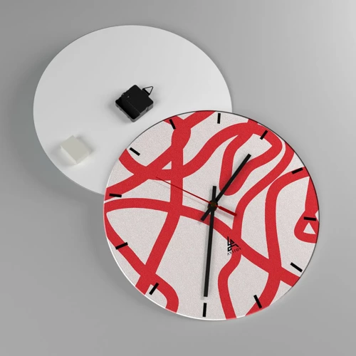 Reloj de pared - Reloj de vidrio - Rojo sobre blanco - 40x40 cm