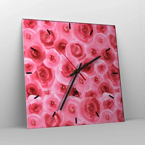 Reloj de pared - Reloj de vidrio - Rosas abajo y arriba - 30x30 cm