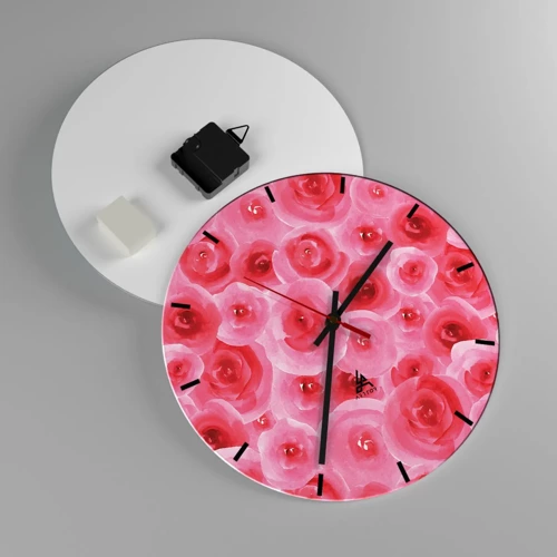 Reloj de pared - Reloj de vidrio - Rosas abajo y arriba - 30x30 cm