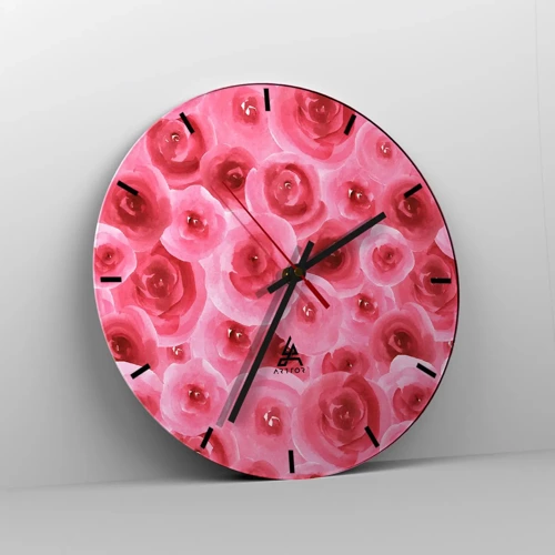 Reloj de pared - Reloj de vidrio - Rosas abajo y arriba - 30x30 cm