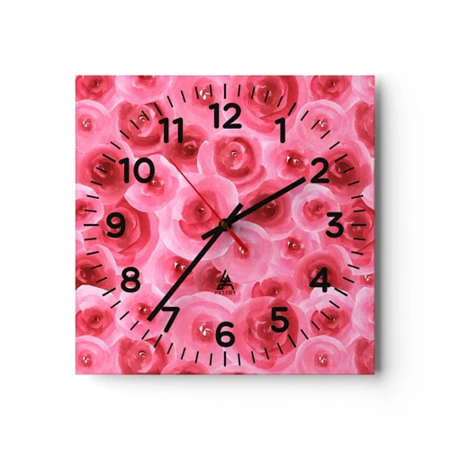 Reloj de pared - Reloj de vidrio - Rosas abajo y arriba - 30x30 cm
