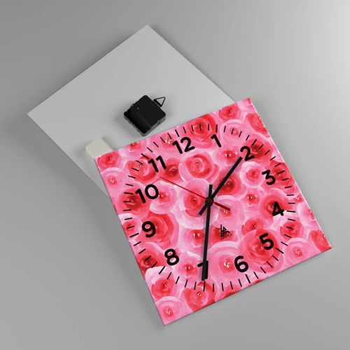 Reloj de pared - Reloj de vidrio - Rosas abajo y arriba - 30x30 cm