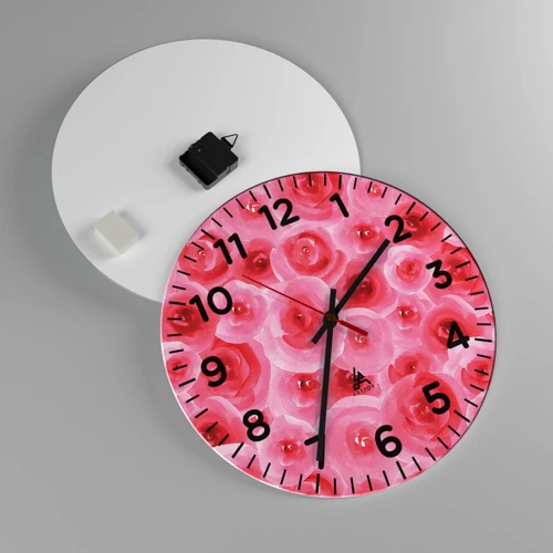 Reloj de pared - Reloj de vidrio - Rosas abajo y arriba - 40x40 cm