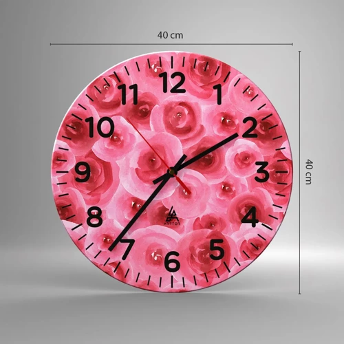 Reloj de pared - Reloj de vidrio - Rosas abajo y arriba - 40x40 cm