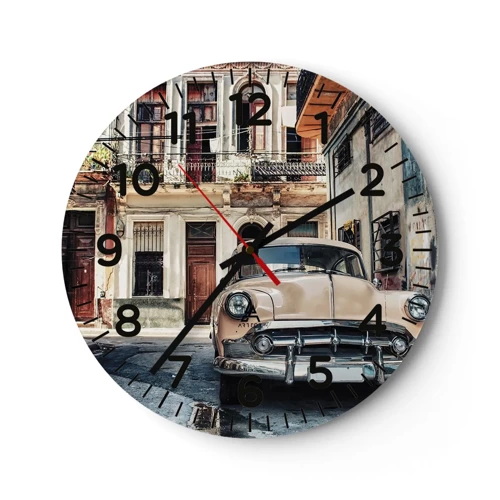 Reloj de pared - Reloj de vidrio - Siesta en La Habana - 40x40 cm