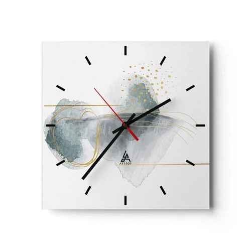 Reloj de pared - Reloj de vidrio - Sobre la relación entre el gris y el oro - 30x30 cm