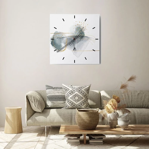 Reloj de pared - Reloj de vidrio - Sobre la relación entre el gris y el oro - 30x30 cm