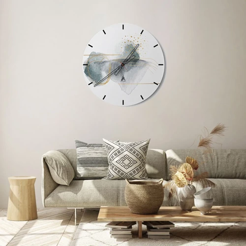 Reloj de pared - Reloj de vidrio - Sobre la relación entre el gris y el oro - 40x40 cm