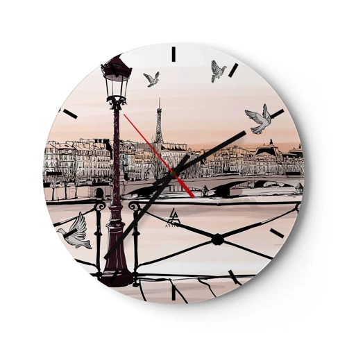 Reloj de pared - Reloj de vidrio - Sobre los tejados de París - 30x30 cm