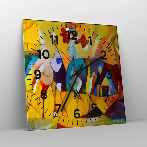 Reloj de pared - Reloj de vidrio - Sol - vida - alegría - 30x30 cm