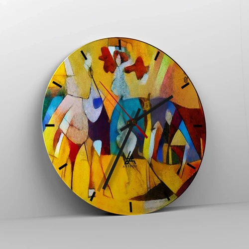 Reloj de pared - Reloj de vidrio - Sol - vida - alegría - 40x40 cm