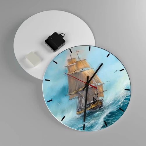 Reloj de pared - Reloj de vidrio - Surcando las olas - 30x30 cm