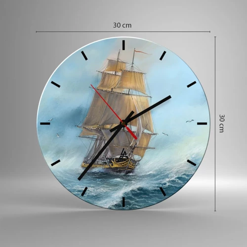 Reloj de pared - Reloj de vidrio - Surcando las olas - 30x30 cm