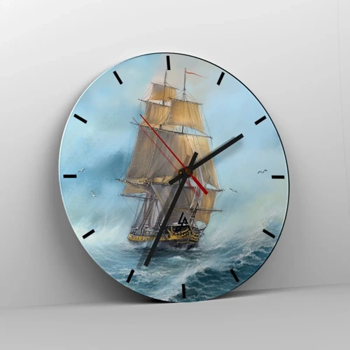 Reloj de pared - Reloj de vidrio - Surcando las olas - 30x30 cm