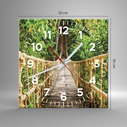 Reloj de pared - Reloj de vidrio - Suspendido en verde - 30x30 cm