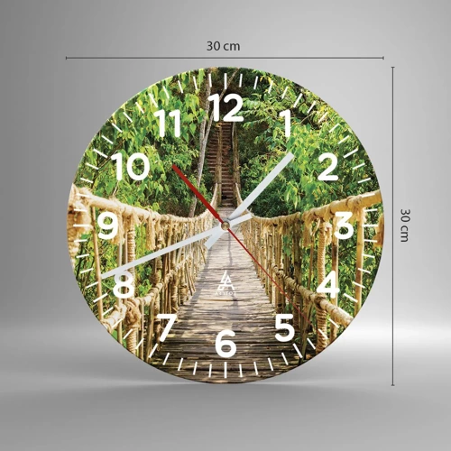 Reloj de pared - Reloj de vidrio - Suspendido en verde - 30x30 cm