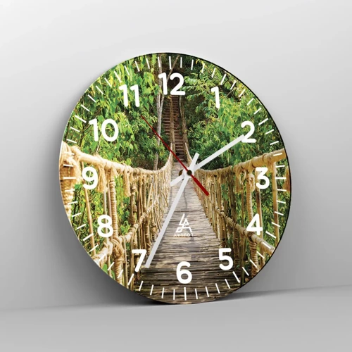 Reloj de pared - Reloj de vidrio - Suspendido en verde - 30x30 cm