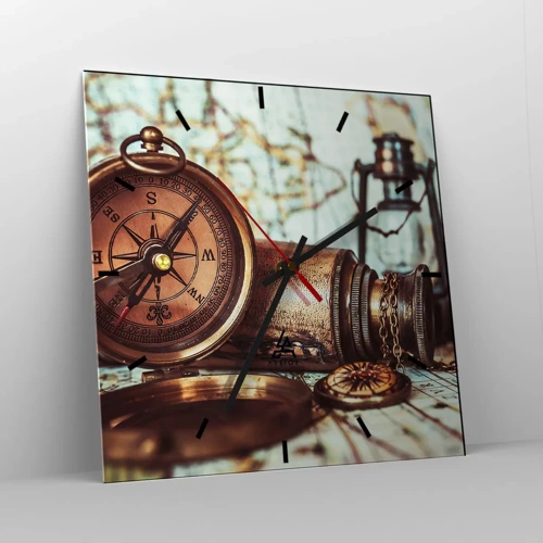 Reloj de pared - Reloj de vidrio - Te espera una aventura pirata en el Caribe - 30x30 cm