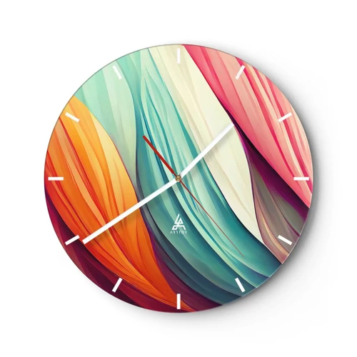 Reloj de pared - Reloj de vidrio - Tejido arco iris - 30x30 cm