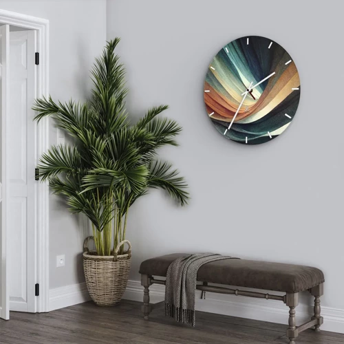 Reloj de pared - Reloj de vidrio - Tejido de colores - 40x40 cm