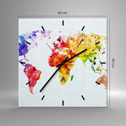 Reloj de pared - Reloj de vidrio - Todos los colores del mundo - 40x40 cm