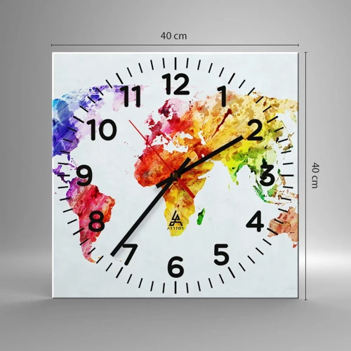 Reloj de pared - Reloj de vidrio - Todos los colores del mundo - 40x40 cm