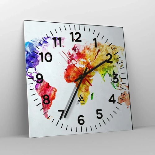 Reloj de pared - Reloj de vidrio - Todos los colores del mundo - 40x40 cm