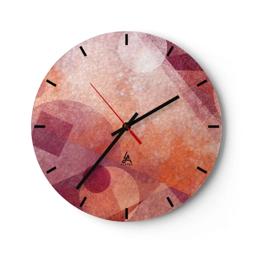 Reloj de pared - Reloj de vidrio - Transformaciones geométricas en rosa - 30x30 cm